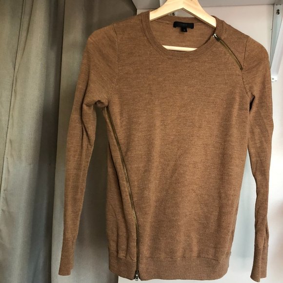 J. Crew Asymmetrical Zip Merino Sweater Camel Color XS - Picture 2 of 4